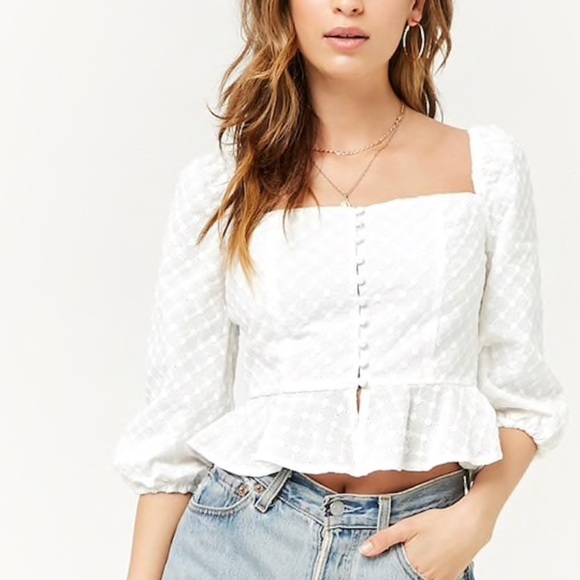 white square neck peplum top